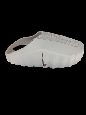 Nike White Molded Slide Sandal with Silver Swoosh